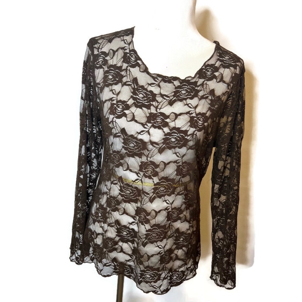 Urban Mango Brown Lace Long Sleeve Top